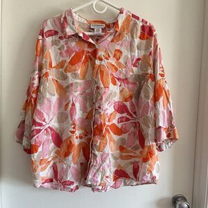 C.D. Daniels 3X multicolor button up Linen Blend blouse Foral Colorful